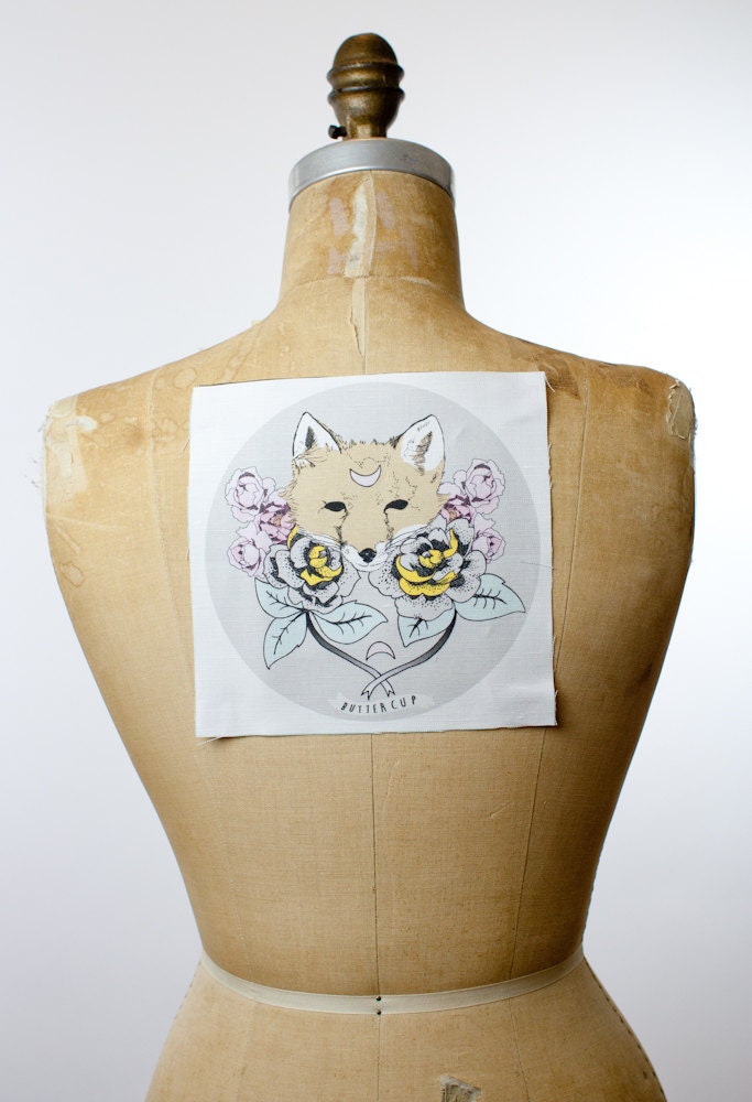 printed canvas patch - Buttercup - 7" x 7"