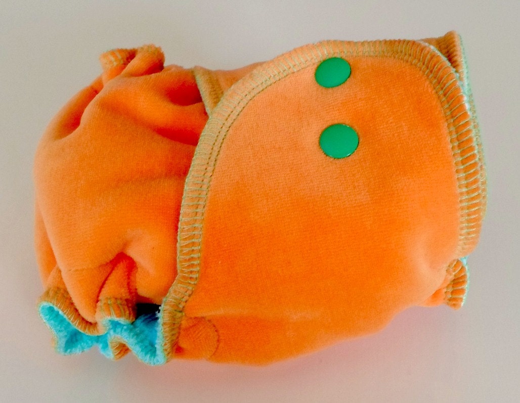 Fitted Diaper in Lil' Cutie - NB birth-14lbs - serged orange and aqua cv