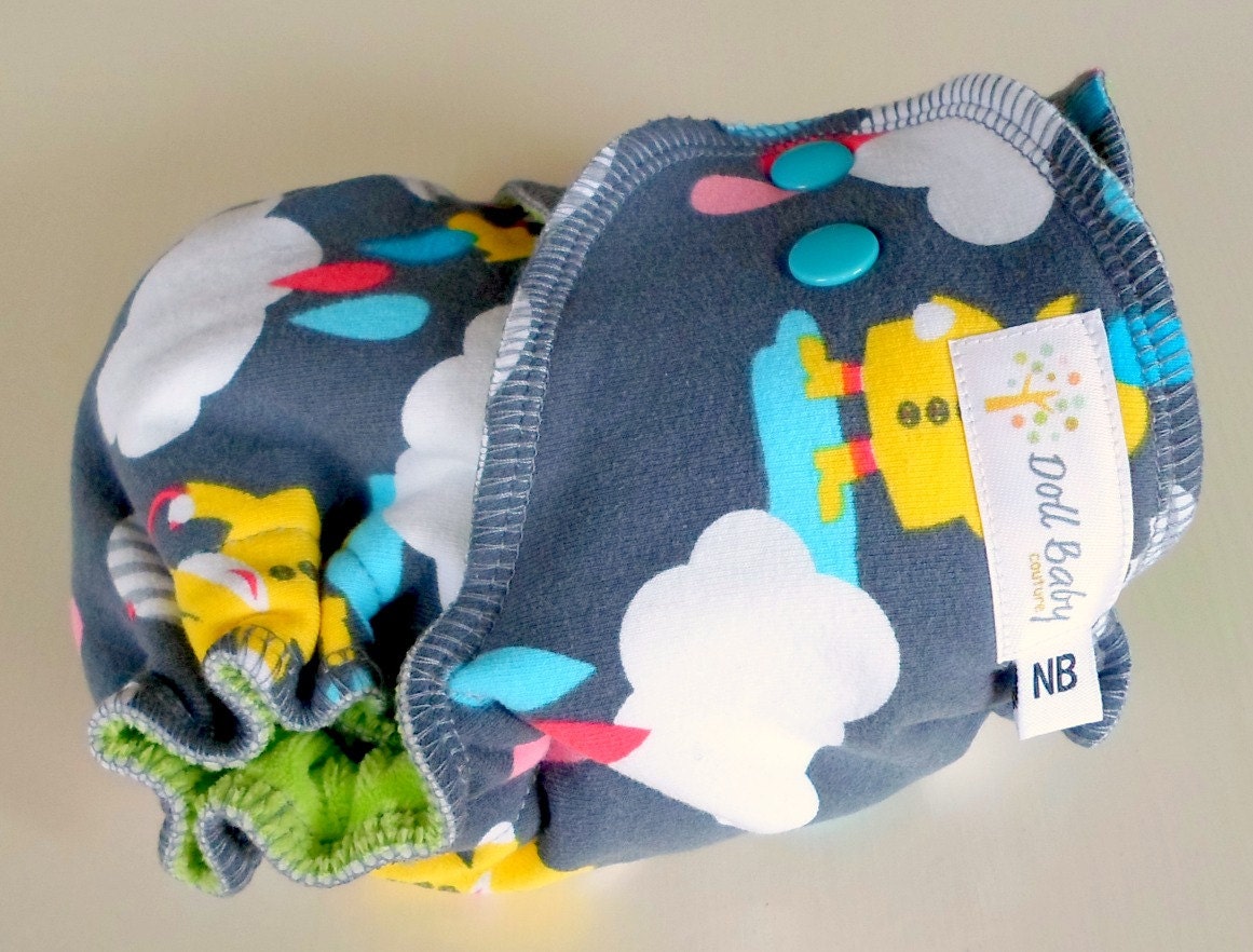 Fitted Diaper in Rain Drops - NB birth-14lbs - serged lime cv