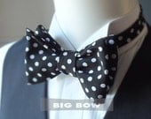 the BIG Bow Tie - black polka dot - I make freestyle bow ties for men / bowtie for him, self tie men's bowtie.