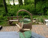 Green stained glass hanging mason jar with jute twine & starfish