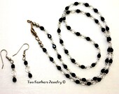 Black and Crystal - Beaded Necklace - Beaded Earrings - Czech Glass Necklace - Czech Glass Earrings - Gift For Her - Elegant Jewelry