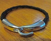 Leather Bangle Bracelet with Silver Clasp