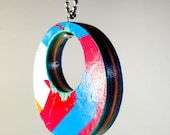 Recycled Skateboard Wood Pendant Necklace Brightest Blue and Really Red