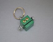 Metallic Green Robot Key Chain, Functional Art