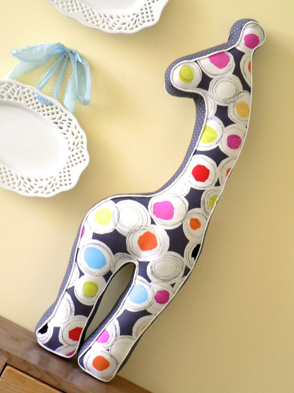 Giraffe Pillow in Gray and Neon