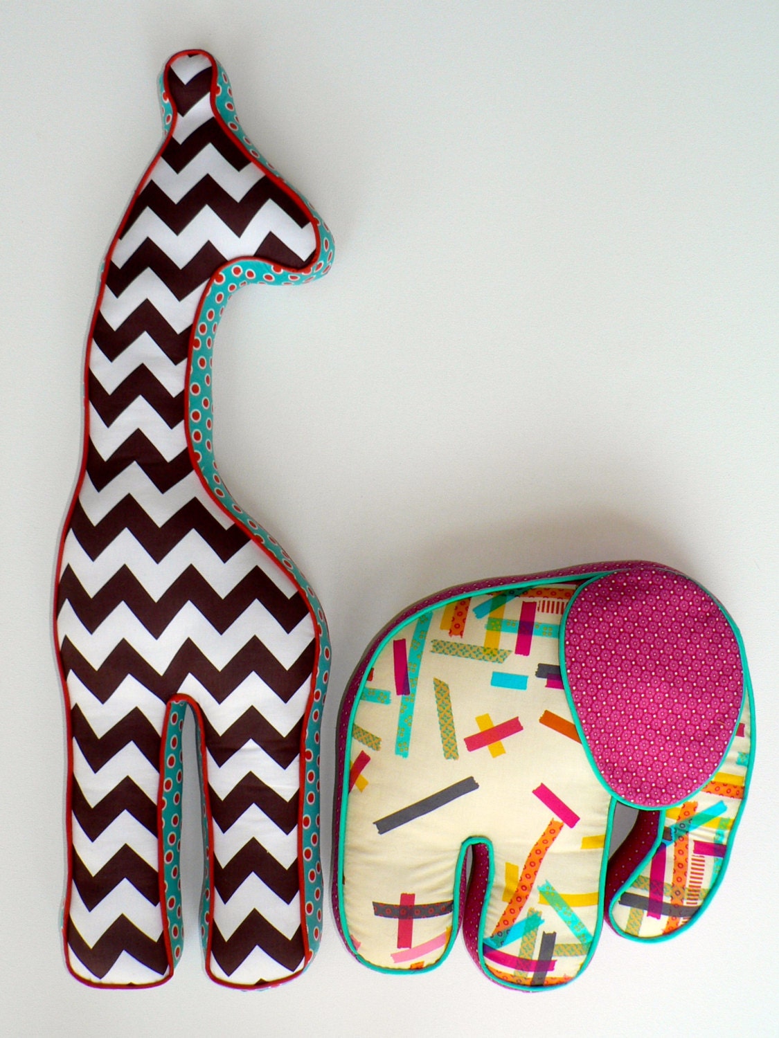 Giraffe Pillow Brown Chevron and Aqua Dots
