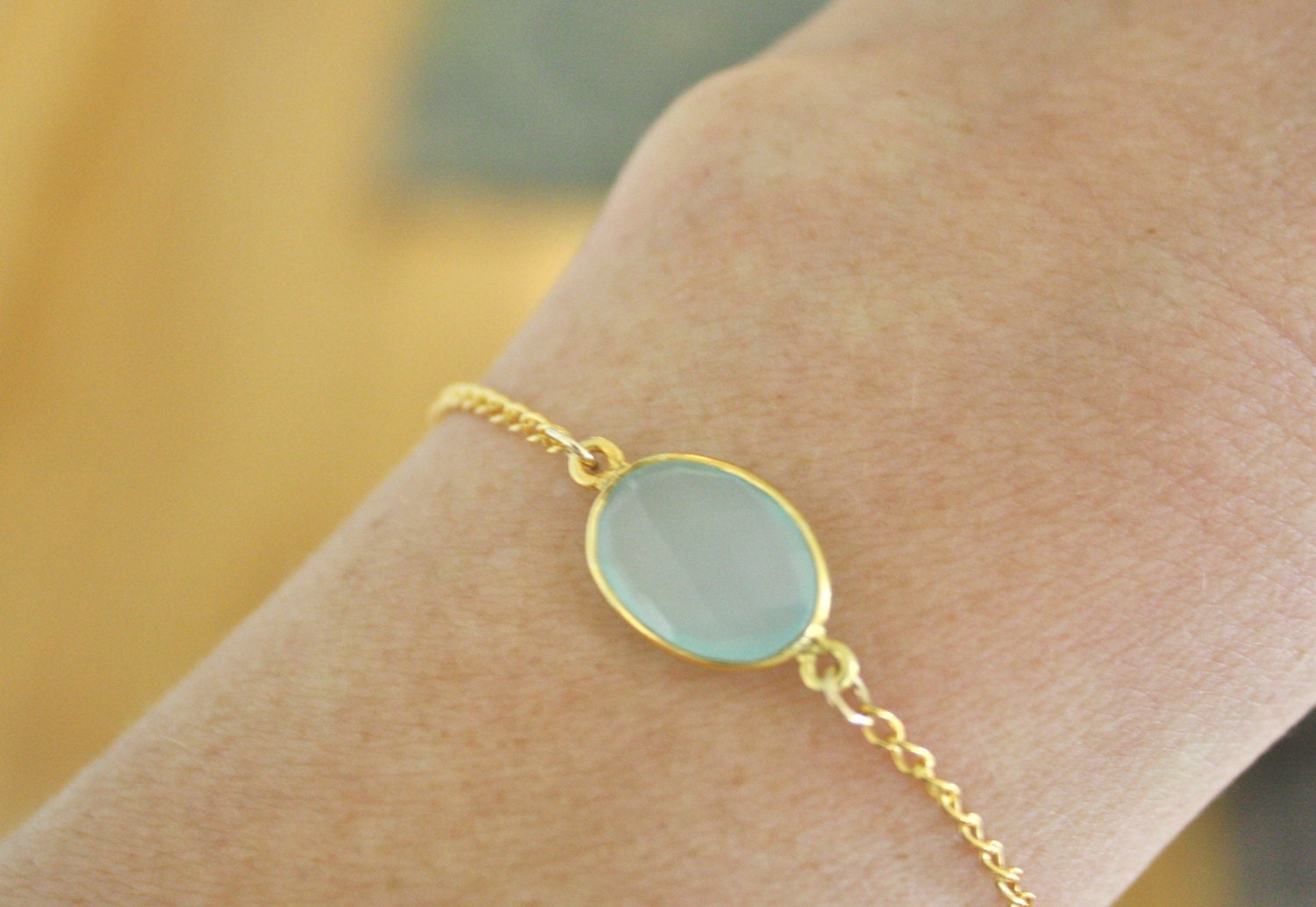 Gold Bracelet, Tiffany Blue 24k Chalcedony Pendant, Tiffany Blue Wedding, Bridesmaid Gift, Bridal Jewelry, Everyday Bracelet