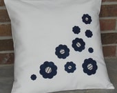 Decorative Throw Pillows Classic Navy Blue White Scattered Flowers Floral Appliques 18" x 18"