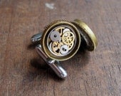 Mechanical Cufflinks "Model Twenty-Eight" Mancessories Soldered Clockwork Watch Gear Cuff Links Silver Tone Industrial A Mechanical Mind
