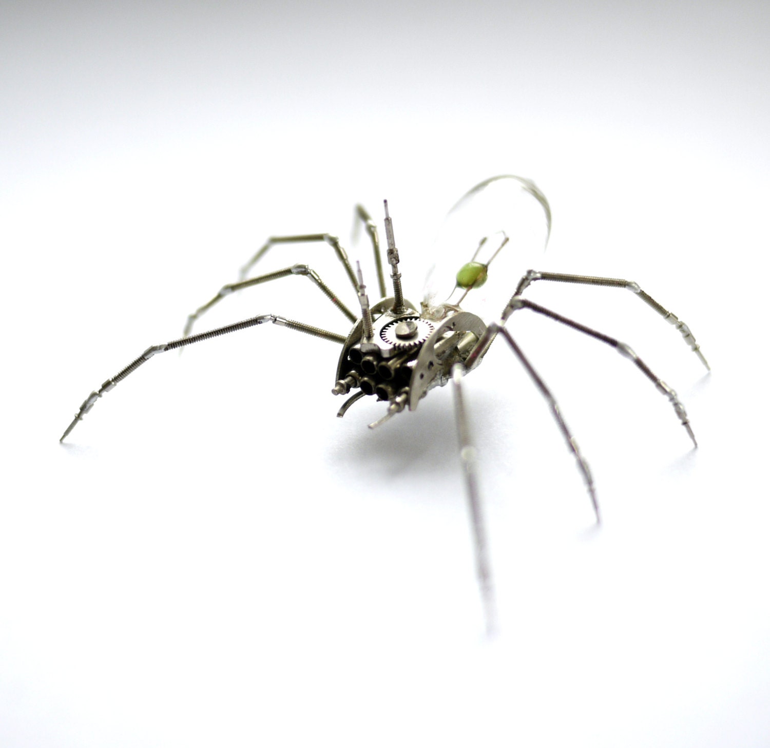 Mechanical Spider Sculpture No 27 Recycled Watch Parts Clockwork Arachnid Figurine Stems Lightbulb Arthropod A Mechanical Mind Gershenson