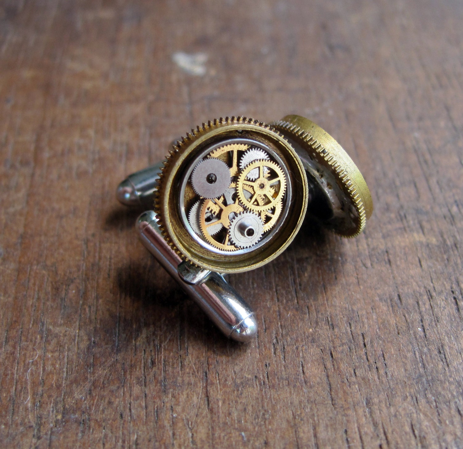 Mechanical Cufflinks "Model Twenty-Eight" Mancessories Soldered Clockwork Watch Gear Cuff Links Silver Tone Industrial A Mechanical Mind