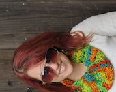 Cowl Scarf, Bright Rainbow (crochet multicolor cowl)