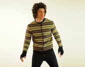 60s Nordic fair isle sweater cardigan 1960 Sweden P&M green blue salmon small medium large