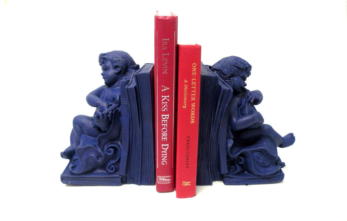 Vintage Cherub Book Ends, Chalk Ware, Color Trends, Home Decor, Navy