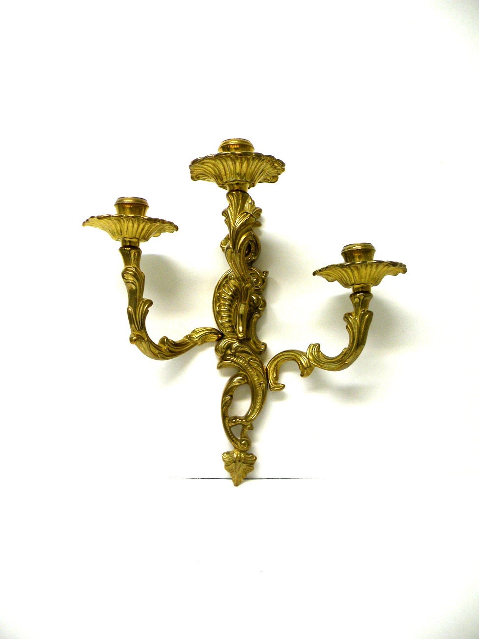 Vintage Solid Brass Triple Candle Wall Sconce, Romantic Homes Decor, Candle Holder, Wedding Decor, Victorian Style