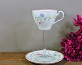 Tea cup wine glass / teacup wine glass / wedding wine glass / vintage wine glass / cottage chic / repurposed / upcycled