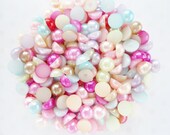 100pcs - 6mm Jewel Bright Colored Mixed Flatback Pearls Decoden PM30006