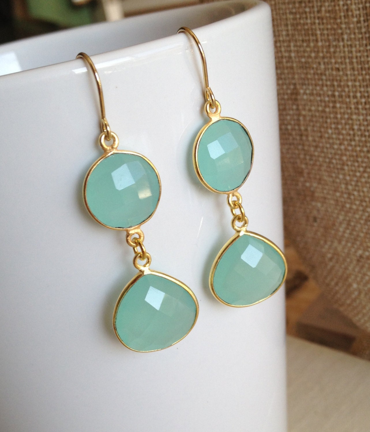 Ibiza - Seafoam Chalcedony Gold Bezel Earrings