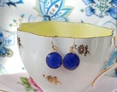Brilliant Blue Bezel set Faceted Chalcedony Earrings in 22k Gold Vermeil