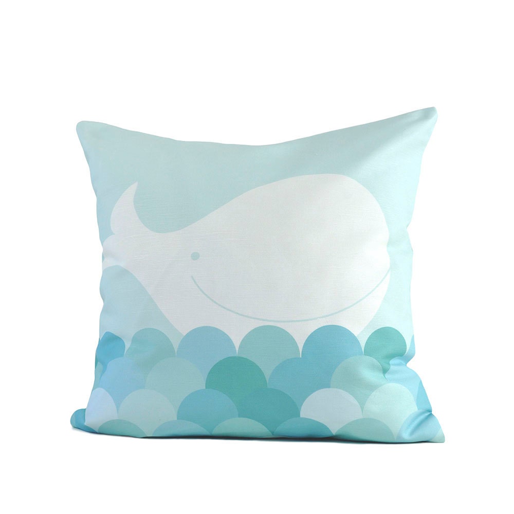Cotton Pillow Cover - Whale & Waves - Kid's, 18" x 18" Nursery, Animals, Modern, Blues