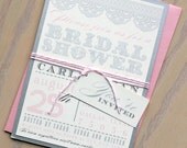 Bridal Shower Lace Invites, Invitations, Rustic, Vintage, Gray & Blush Pink- 12 Colors To Choose From - Deposit