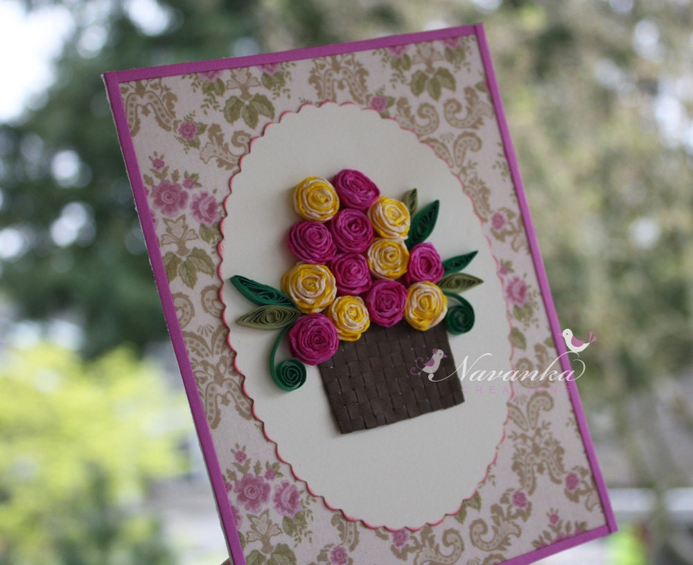 Handmade Greeting Card with Paper Quilling Roses for All Occasions,