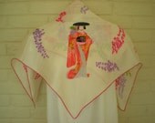 Vintage Geisha Girl Scarf or Shawl, 100% Silk