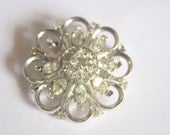 Vintage Broken But Beautiful Silver Tone Metal  Rhinestone Flower Snowflake Brooch Perfect for Bridal Assemblage