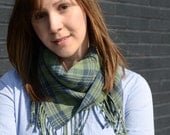 Handwoven Square Blue and Green Tartan Scarf