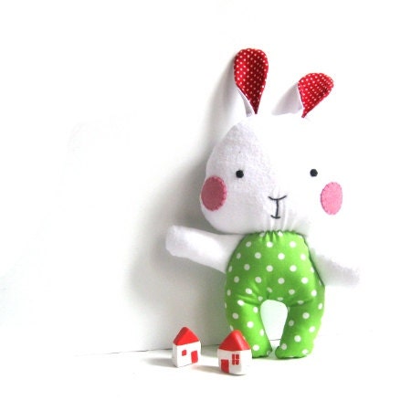 Bunny rabbit stuffed bunny soft toy rag doll bunny stuffed toy stuffed rabbit softie red lime green white 31 cm 12"