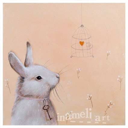 Apricot peach bunny print, love springtime, april trends, mothers day, kids wall art by inameliart