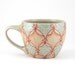 Ceramic Teacup - Coffee Mug with Red, Orange and Turquoise Pattern
