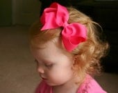 4 Inch Boutique Hair Bow - Hot Pink - Baby Toddler Girl - Solid Color Basic Hairbows