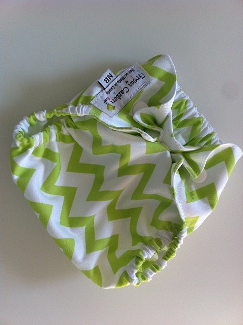 Green Chevron - Diaper Cover - Newborn - 4lbs to 12lbs