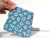Teacher Gift. Change Wallet. Small Pouch. Coin Purse.Schoolhouse Blue with White Alphabet Letters. Fabric Lined. Spring/Summer Line.