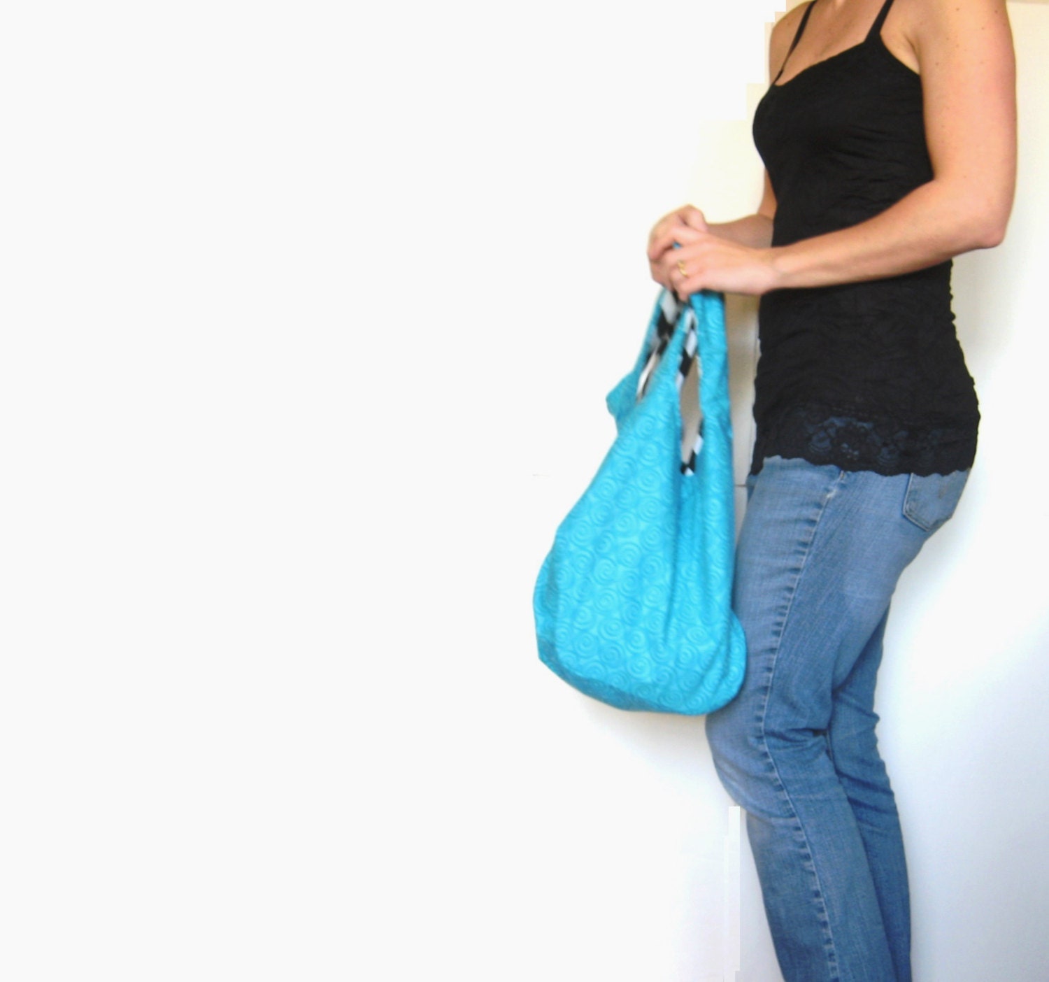 Cross Body Bag. Reversible Purse. Fabric Purse Boho Bag. Hobo Purse. Spring/Summer Line. Pastel Colors aqua turquoise blue teal.