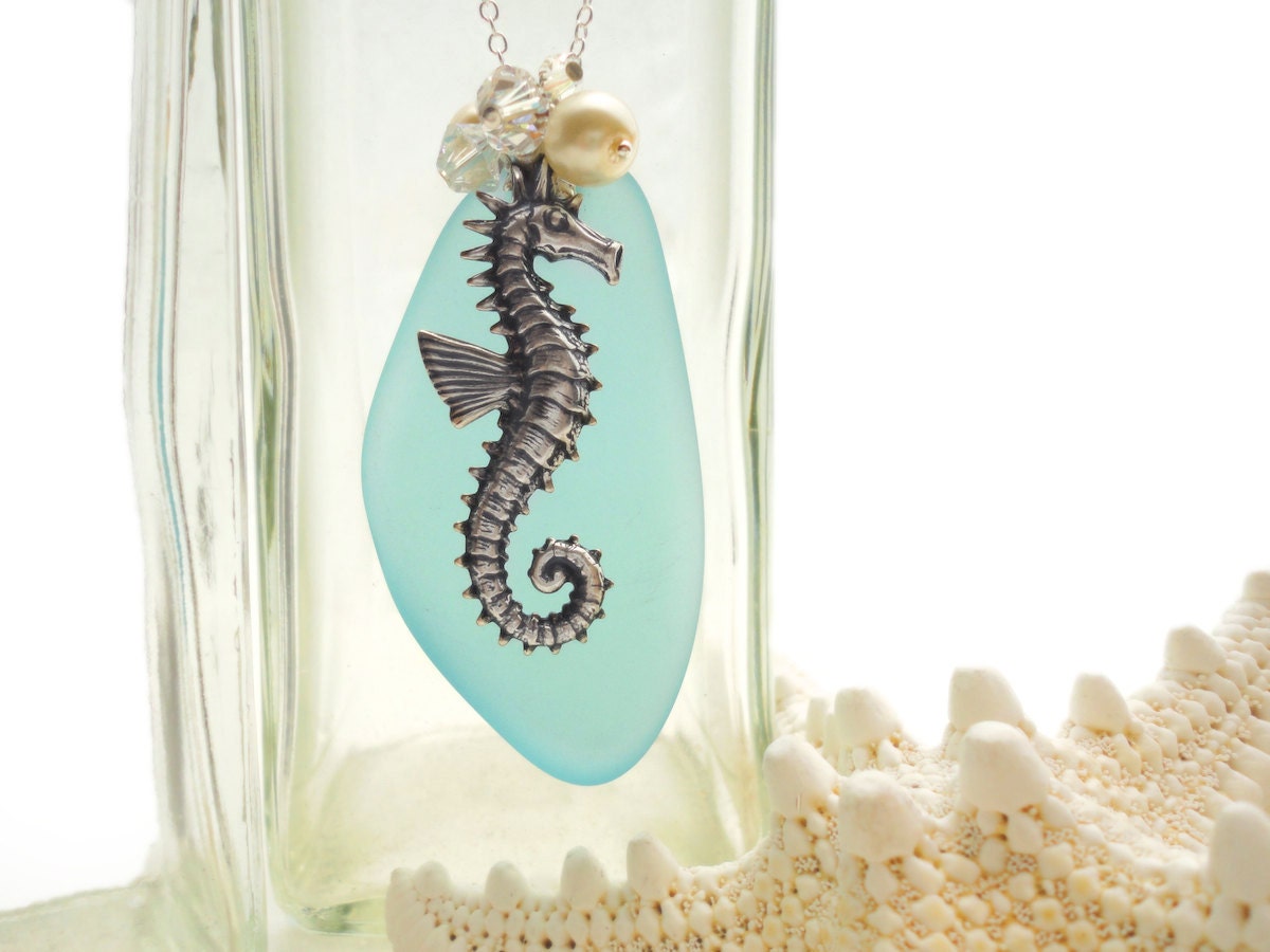 Blue Sea Glass Necklace Aqua Sea Glass Pendant Turquoise Sea Glass Jewelry Beach Glass Sterling Silver Necklace