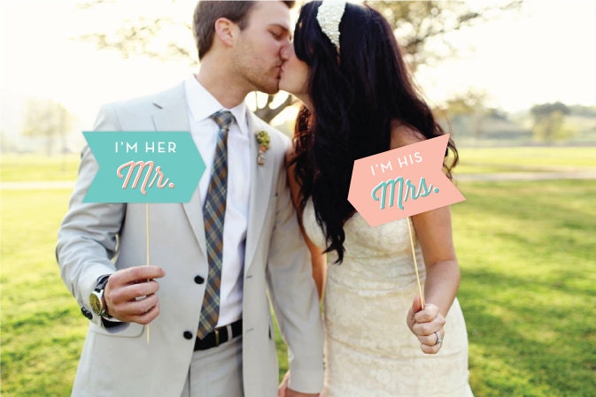 I'm His Mrs I'm Her Mr Signs - Photo Prop - Retro