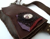 Leather Fanny Pack/ Hip Bag with Red Lace Agate and Maroon Red Lavender and Taupe Leather