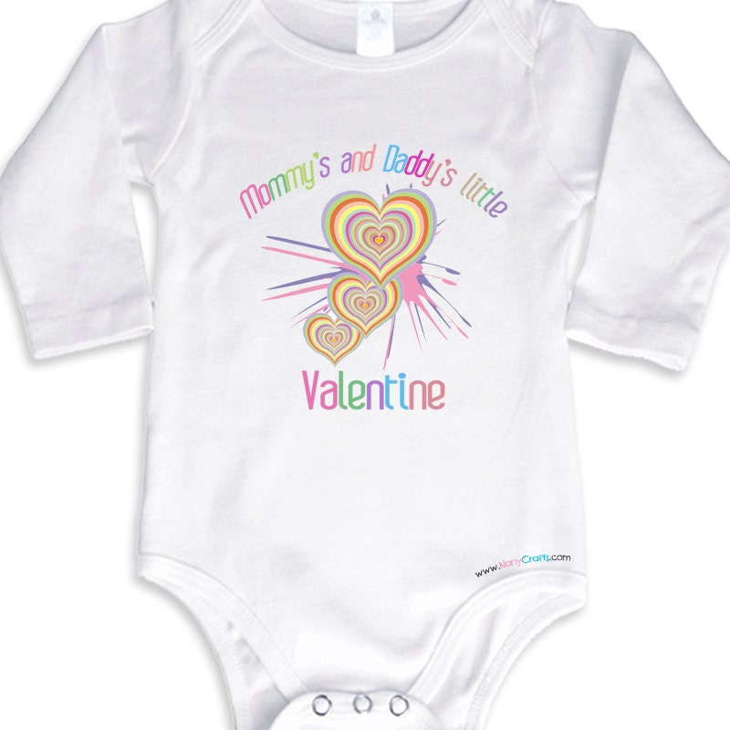 Mommy's and Daddy's little Valentine Hearts Long Sleeve baby onesie