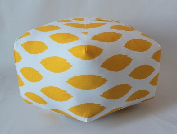 24" Ottoman Pouf Floor Pillow Yellow Ikat