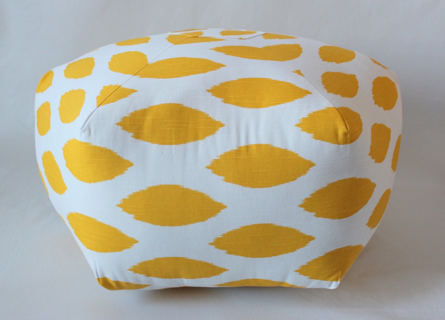 24" Ottoman Pouf Floor Pillow Yellow Ikat