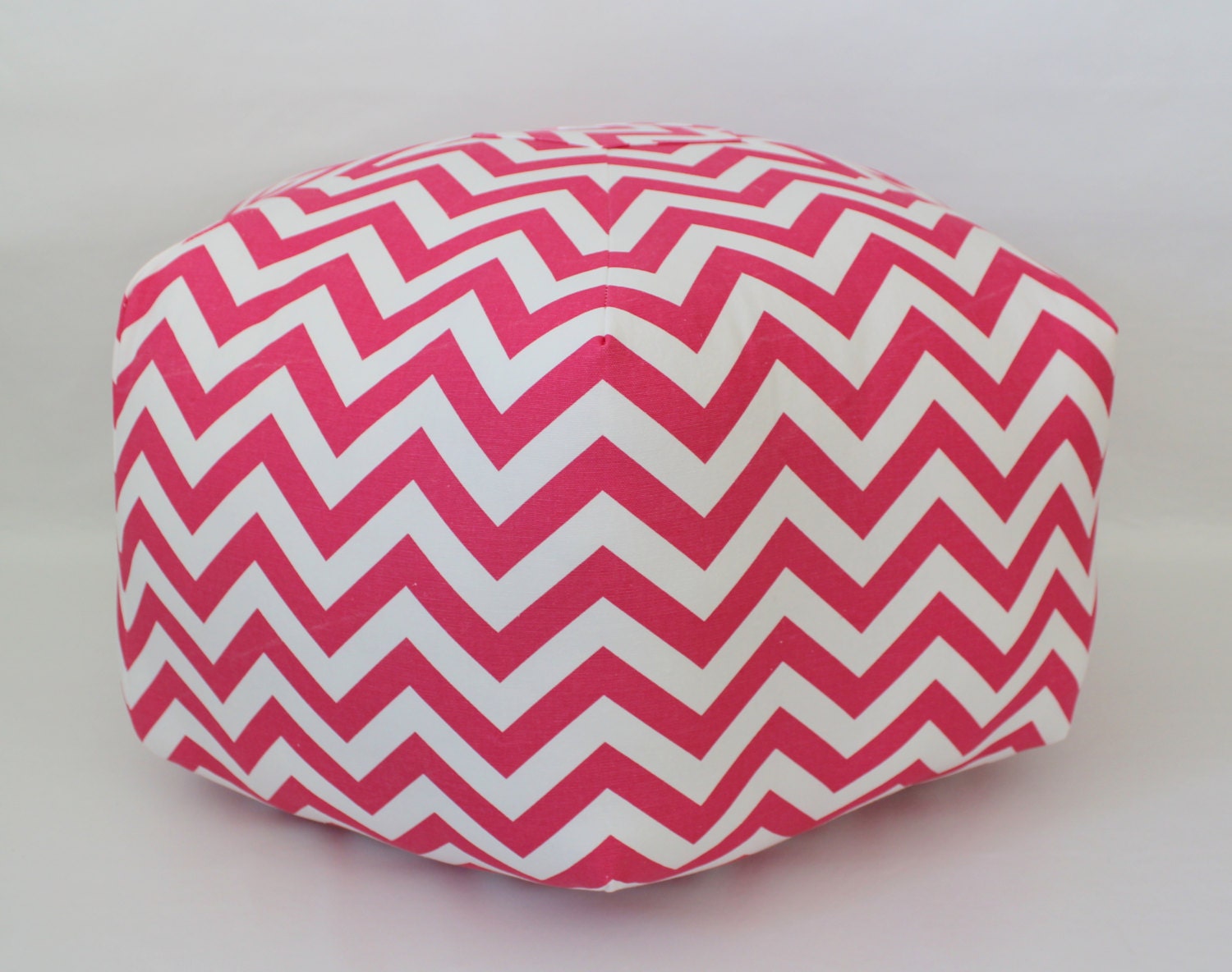 24" Ottoman Pouf Floor Pillow Candy Hot Pink White Zig Zag Chevron
