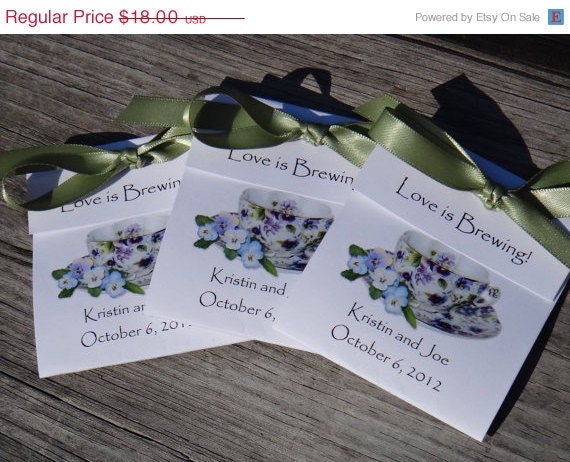 ON SALE Viola  Personalized  Teacup Tea Bag Party Favors for Bridal Shower or Wedding Birthday Celebration