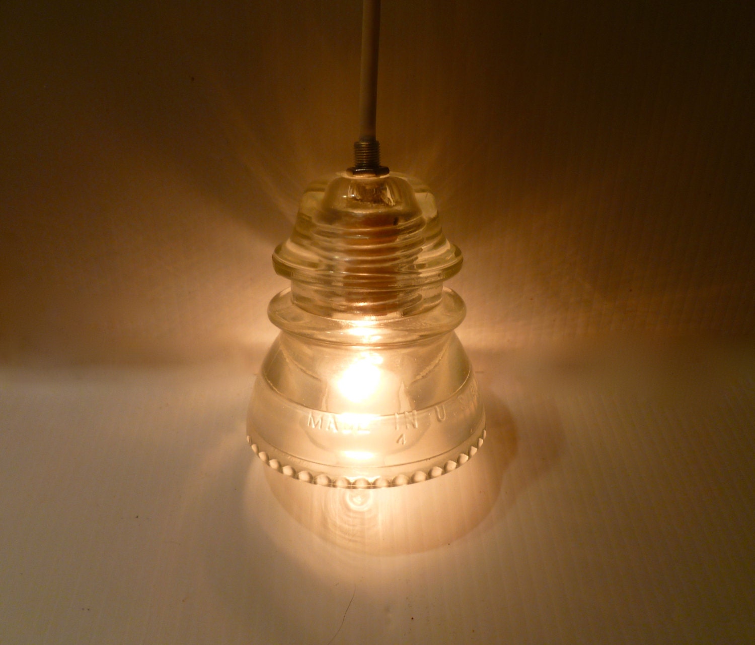 Set of 3 Lights- bulbs Included One of a Kind Clear Antique Pendant Lights Custom Made ooak white pendant light white insulator white cord