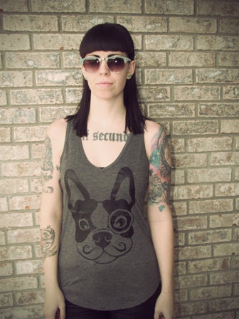 Women Boston Terrier Monocle Grey Tank Shirt Available in S-M-L-XL-2XL FREE shipping