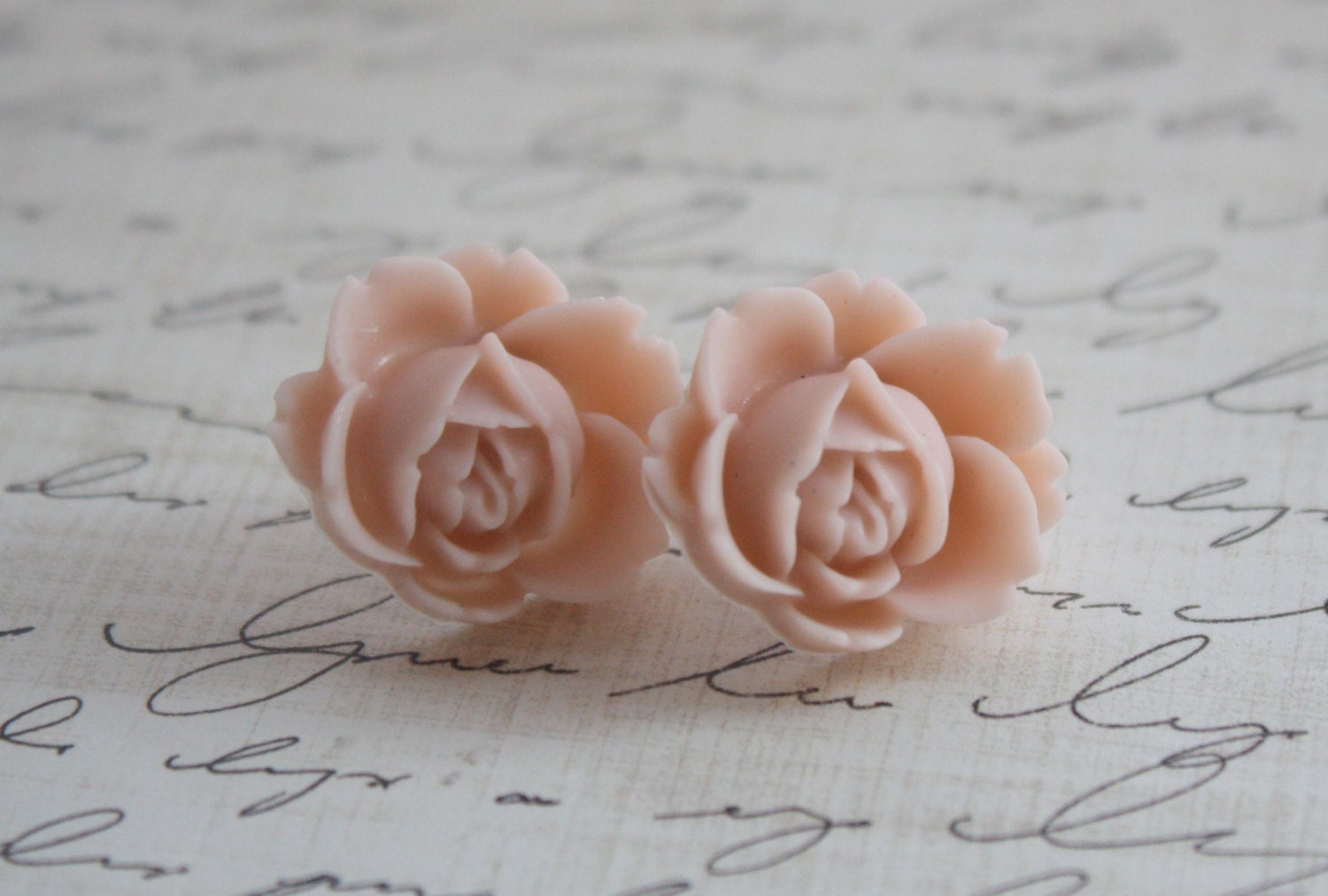 Blush Cabbage Rose Earrings - Blush Wedding - Antique Pink Bridesmaid - Blush - Bridesmaid Earrings - Coral Rose Earrings - Rosette Earrings