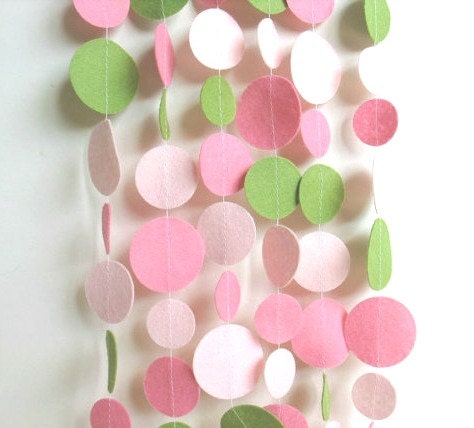 WATERMELON Pink Felt Circle Garland, Pastel garland, Felt Circle Banner, Felt Circle Bunting, Party Pack 30 FT