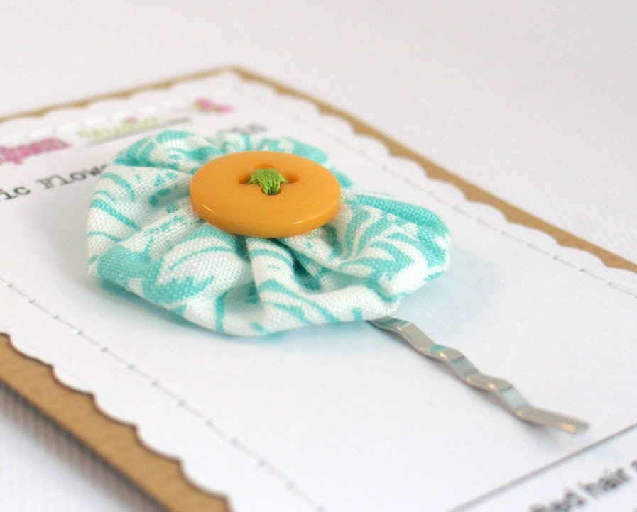 Fabric Yoyo Flower Bobby Pin, Spring Summer Hair Pin, Hair Grip, Handmade Flower Hair Grip